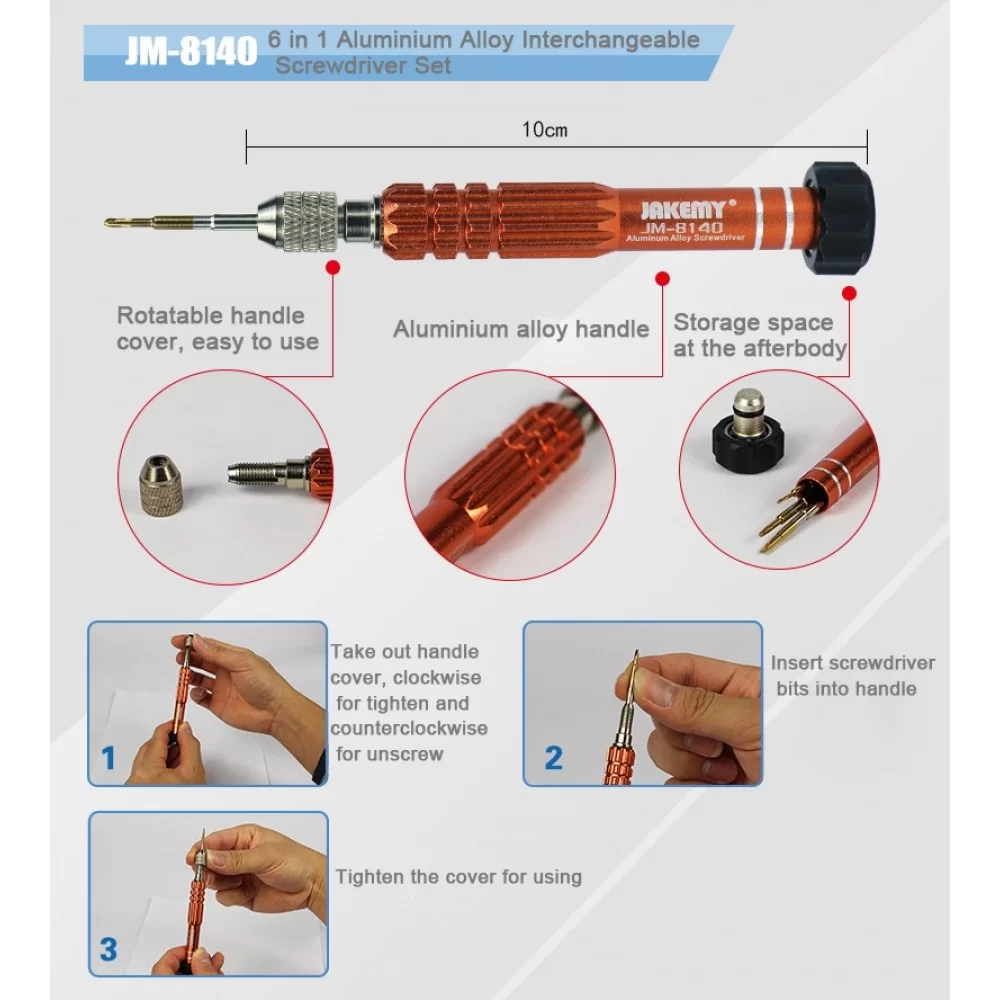 Picture of JAKEMY JM-8140 6 in 1 Precise Aluminium Alloy Screwdriver Tools Kit